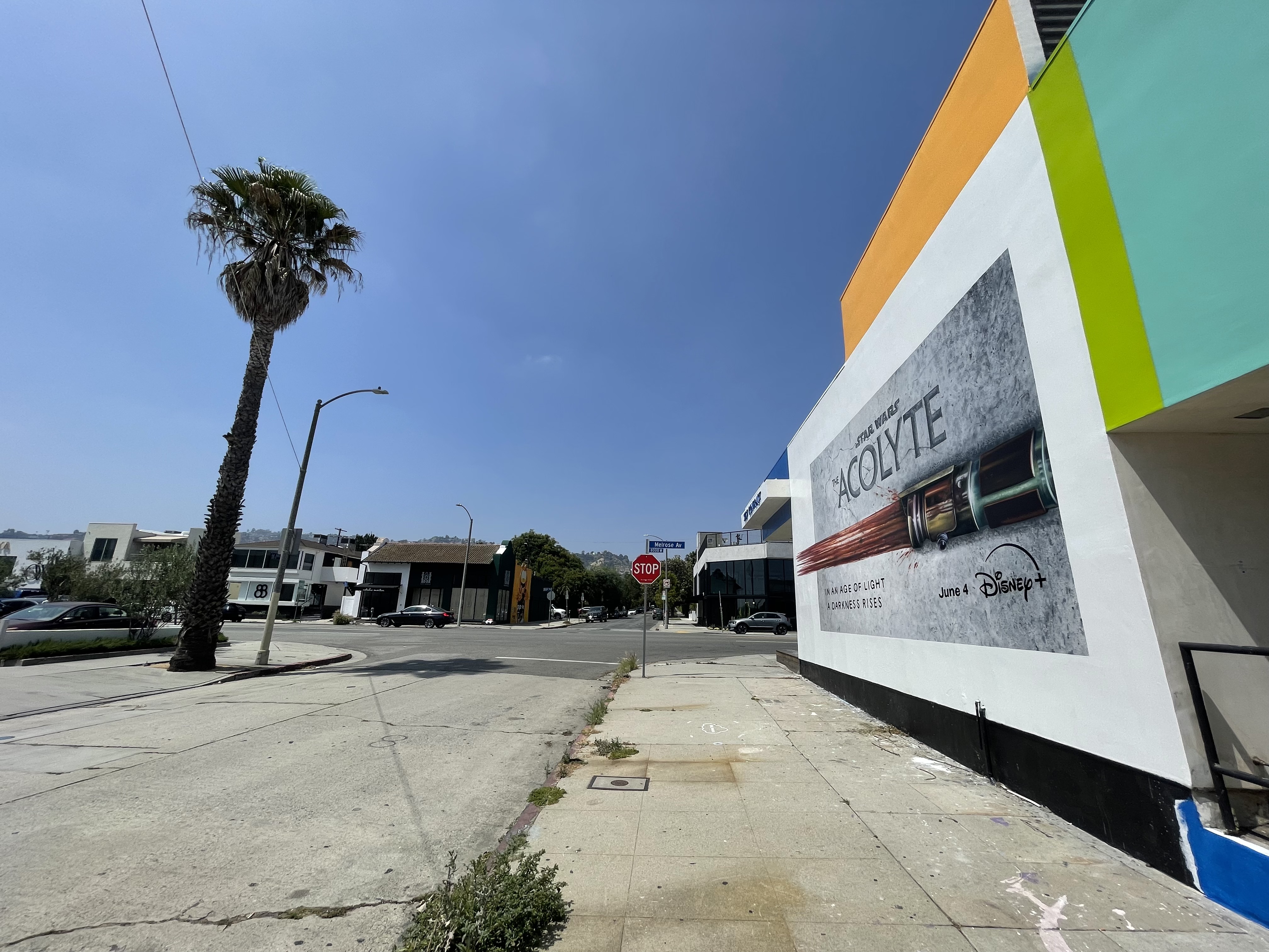 Star Wars The Acolyte Disney+ hand painted wall advertisement in Los Angeles with lightsaber detail